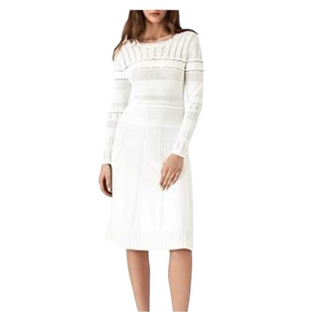 REISS Darcie Pointelle Knot Dress in off white size 4 EUC DH-9